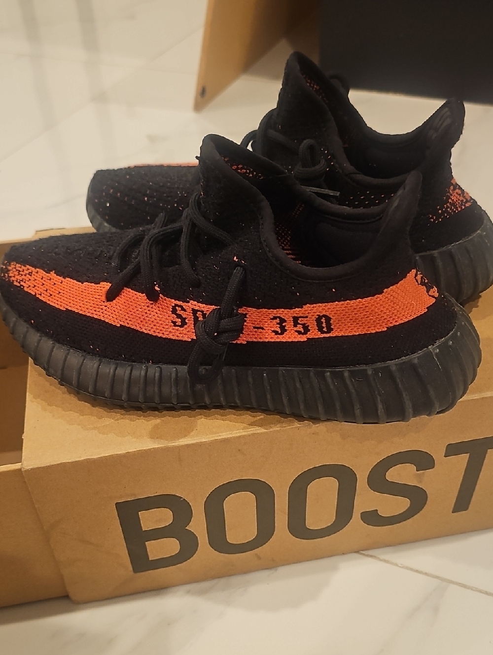 Adidas Yeezy Boost 350 V2 Size 5 Black & Orange/ Red Great Condition